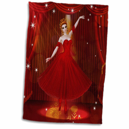 3dRose Ballerina on Stage with Red Theater Curtain Spot Light and Sparkles. - Towels (twl-173236-1)
