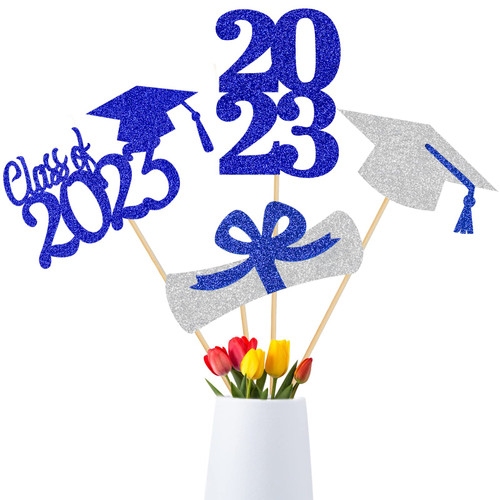 Blue and Silver 2023 Graduation Centerpiece Sticks Graduation Party Centerpieces for Tables 2023,Graduation Table Toppers 2023 Blue Class of 2023 Graduation Table Centerpieces Decorations - 24Pcs