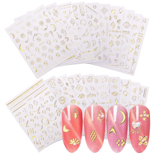 BSRESIN 20 Sheets Nail Art Stickers, 3D Self-Adhesive Nail Stickers for Nail Art, Luxury Diamond Design Customized Gold Nail Decals for Women Girls BSRESIN 20 Sheets Nail Art Stickers, 3D Self-Adhesive Nail Stickers for Nail Art, Luxury Diamond Design Customized Gold Nail Decals for Women Girls