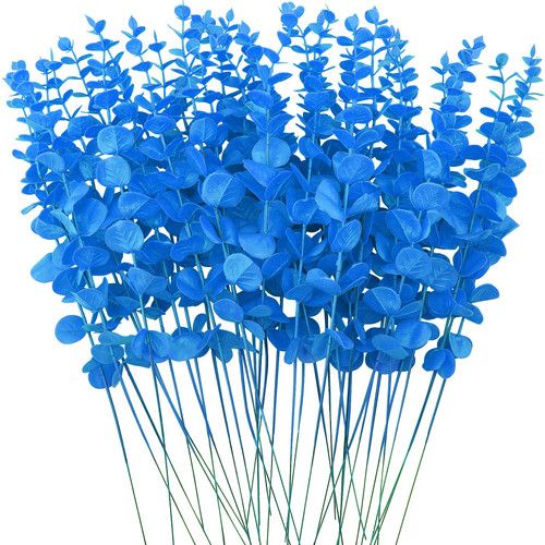 FEQO 36 Pcs Blue Eucalyptus Stems Artificial Eucalyptus Leaves Decor Eucalyptus Branches Fake Eucalyptus with Fake Leaves 15 inch Faux Eucalyptus Stem for Vase Wedding Bouquet Home