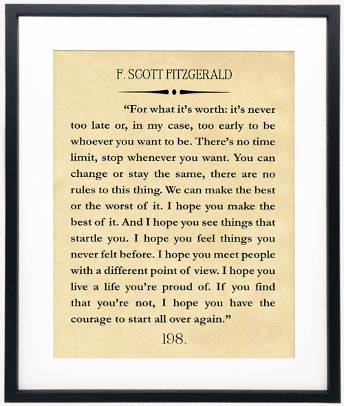 F Scott Fitzgerald For What It's Worth Framed Quote Gatsby Quote The Great Gatsby Quote Scott Fitzgerald Quote Gatsby Decor Great Gatsby Art / F Scott Fitzgerald Quotes Wall Art, Famous Wall Decor (Parchment)