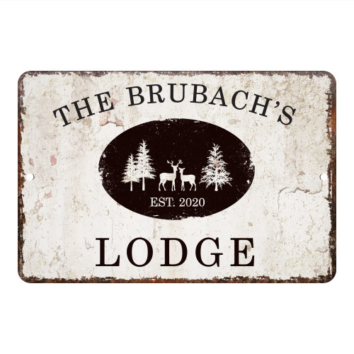 Personalized Vintage Distressed Look Lodge Metal Room Sign (11x14 Inches)