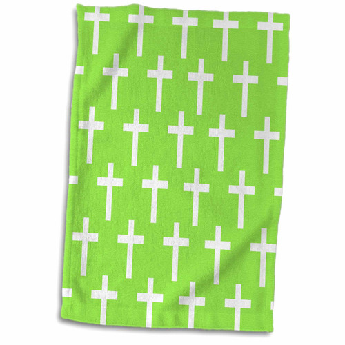 3dRose Light Green Christian Cross Pattern - White Religious Crucifix... - Towels (twl-185490-1)
