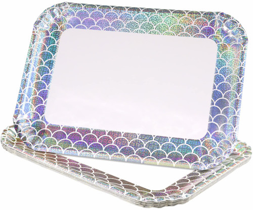 10 Pcs Mermaid Rectangle Trays, Heavy Duty Disposable Paper Cardboard Plates for Party, for Dessert Table Serving Parties, Cupcake Display, Birthday Platters, Dessert