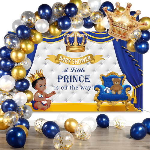 Laumoi Royal Prince Baby Shower Decorations Include Royal Blue Gold Confetti Balloons Kit Royal Little Prince Photography Backdrop Banner for Little Prince Boys Baby Shower Party Supplies Decor