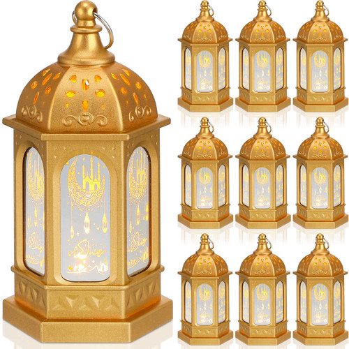 Ramadan Candle Lantern Led Eid Mubarak Lantern Ramadan Mubarak Lanterns Decorative Moon Star Ramadan Kareem Lights Led Vintage Decorative Hanging Lantern for Home Party Decor (12 Pcs)