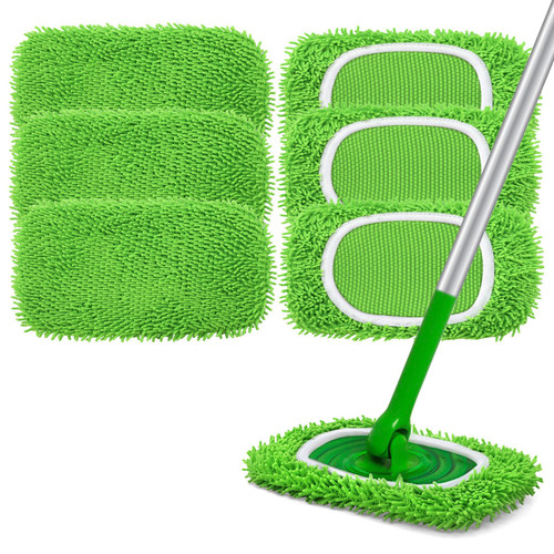 Yicotira Reusable Wet Pads Refill Compatible with Swiffer Sweeper Mop - Dry Sweeping Cloths & Wet Mopping Cloths for Household Cleaning - Washable Microfiber Pads for Mopping Floors (6 Pack)
