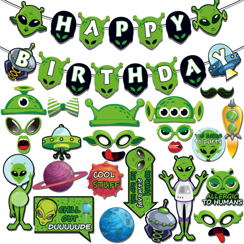 Alien Banner with 25 Pcs Photo Booth Props Set for Outer Space Theme Party Photo Booth Props Funny Selfie Party Favors Supplies Kit for Birthday Party Supplies Alien Banner with 25 Pcs Photo Booth Props Set for Outer Space Theme Party Photo Booth Props Funny Selfie Party Favors Supplies Kit for Birthday Party Supplies