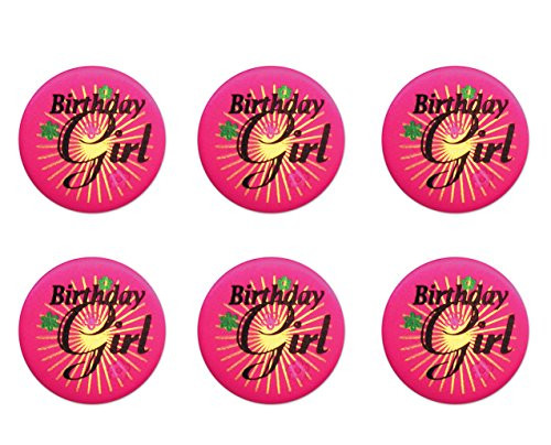 Beistle BN194 6-Pack Birthday Girl Satin Button, 2-Inch