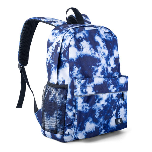 Fenrici Tie Dye Backpack for Boys, Girls, Blue Backpack for Kids, Bookbag with Padded Laptop Compartment, Blue Tie Dye, Indigo Blue, 16 Inch