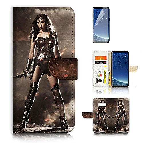 ( For Samsung S8 Plus , Galaxy S8+ ) Flip Wallet Case Cover & Screen Protector Bundle! A9090 Wonder Woman
