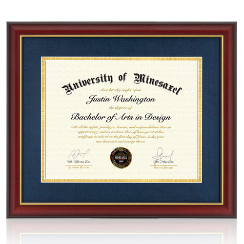 Minesaxel Diploma Frames 11x14 with Blue Mat or Display Documents 15x18 without Mat, 14x11 Cherry Red Frame for Wall Mounting