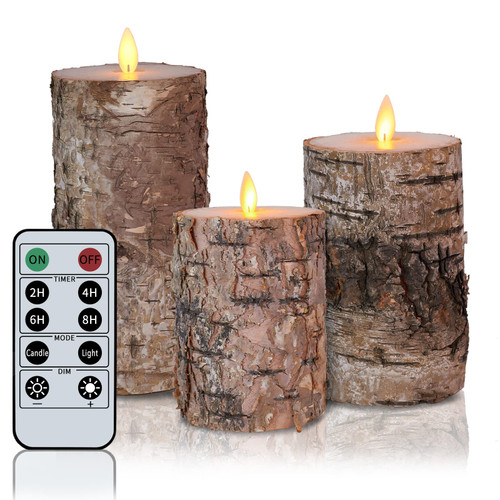 Incredle Birch Flameless Candles Moving Flame Battery Operated Candles Set of H4 5" 6" xD3 Real Wax Flickering LED Pillar Candles with 10 Key Remote Timer