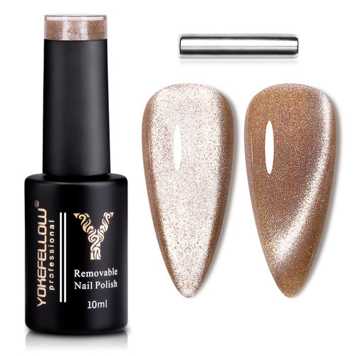 YOKE FELLOW Cat Eye Gel Nail Polish, Champagne Gold 10ML Wide Cat Eye Gel Nail Polish 9D Cateye UV Gel Polish with Magnet Stick Nail Salon Manicure or DIY at Home YOKE FELLOW Cat Eye Gel Nail Polish, Champagne Gold 10ML Wide Cat Eye Gel Nail Polish 9D Cateye UV Gel Polish with Magnet Stick Nail Salon Manicure or DIY at Home