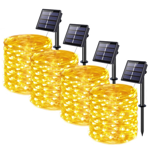 JMEXSUSS 4 Pack 200 LED Solar Fairy Lights, 66ft Warm White Solar String Lights Outdoor Waterproof, 8 Modes Copper Wire Solar Twinkle Lights for Garden Yard Christmas Wedding Party Decorations JMEXSUSS 4 Pack 200 LED Solar Fairy Lights, 66ft Warm White Solar String Lights Outdoor Waterproof, 8 Modes Copper Wire Solar Twinkle Lights for Garden Yard Christmas Wedding Party Decorations