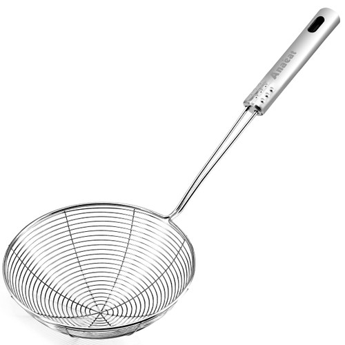 Anaeat 6.1" Stainless Steel Spider Strainer Skimmer, Professional Kitchen Pasta Strainer Spoon with Long Handle - Asian Strainer Ladle Wire Skimmer Spoons for Cooking and Frying