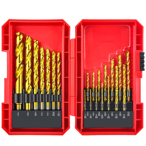 YIYITOOLS Titanium Twist Drill Bit Set 21 Piece Fit for Cutting Hard Metals?Such as Stainless Steel, Aluminum Alloy and Titanium Alloy 21 Pieces