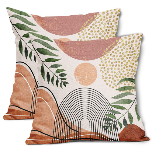 Boho Modern Mid Century Pillow Covers 18X18 In Set of 2 Bohemian Abstract Geometric Leaf Throw Pillow Cases Minimalist Burnt Orange Pillow Cover Home Decor For Sofa Couch Room Bed Porch Outdoor