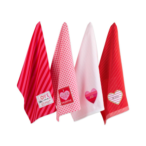 DII Valentine's Day Collection Kitchen, Dishtowel Set, 18X28, Love, 4 Piece