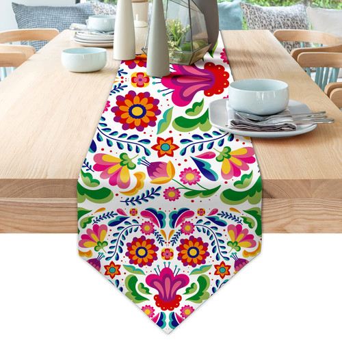 Mexican Table Runners for Fiesta Day of The Dead Dia De Los Muertos Cinco De Mayo Linen Rustic Home Dining Room Kitchen Table Decorations (Mexican 01)