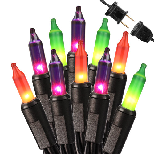 Brizled Halloween String Lights, 21.3ft 100ct Incandescent Purple & Green & Orange Halloween Lights Connectable, UL Certified Halloween Lights Black Wire Mini Light Set for Halloween Holiday Christmas