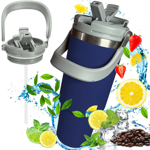 KATAMI 30 Oz Tumbler with Lid and Straw - Stainless Steel, Vacuum Insulated, Stay Hot for 6 hrs & Cold for 12 hrs (Navy)