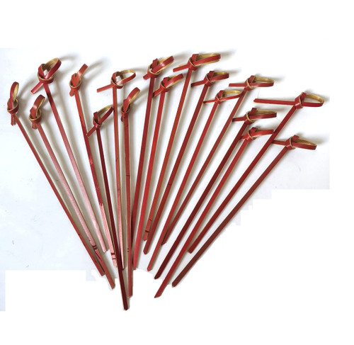 200Pcs Red Bamboo Cocktail Picks Natural Bamboo Knot Skewers for Appetizers Toothpicks Wooden Decorative Cocktail Picks Handmade Sticks Long Appetizer Toothpicks Cocktail Sticks for Home Party
