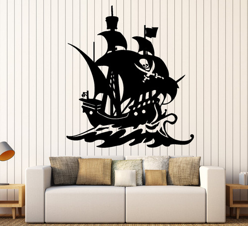 Vinyl Decal Wall Sticker Pirates Ship Jolly Roger Flag Ocean Marine Nautical Decor (ig1191) S 11 in X 13.7 in Vinyl Decal Wall Sticker Pirates Ship Jolly Roger Flag Ocean Marine Nautical Decor (ig1191) S 11 in X 13.7 in
