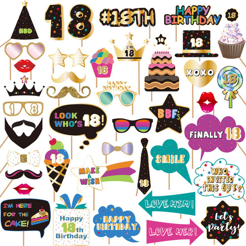 BRT Bearingshui 18th Photo Booth Props, 18th Accessories, Birthday Photo Booth and Signs for 18th, 18th Birthday Photo Booth Party Props, 18th Happy Birthday Party Decorations Supplies Favors