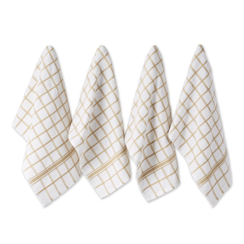 DII Basic Terry Collection Windowpane Dishtowel Set, 16x26, Pebble, 4 Count