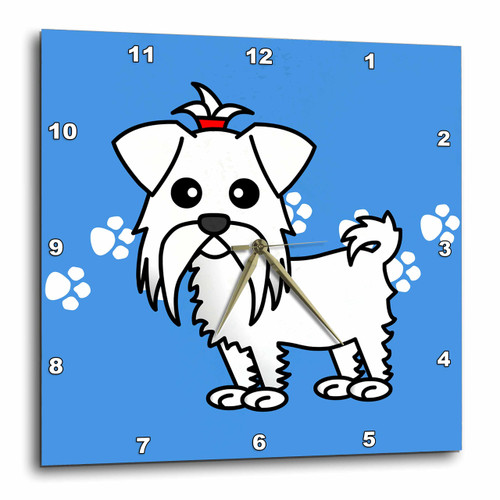 3dRose dpp_10821_2 Cute White Maltese Blue with Paw Prints-Wall Clock, 13 by 13-Inch