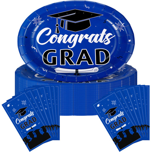 Large Oval Plates 2023 Graduation Party Supplies Plates and Napkins Set for 50 Guests Disposable Paper Dinnerware Set Blue Class of Graduation Party Plates and Napkins Sets for Congrats Grad Party