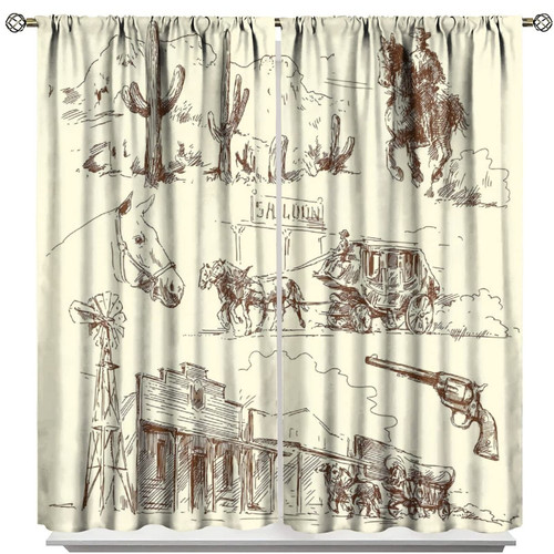 GY Western Cowboy Blackout Curtains Rod Pocket Curtains,Rustic Themed Vintage American Wild West Desert Cowboy Boys Girls Teen Window Curtains for Kitchen Living Room Bedroom Decor 42x63in