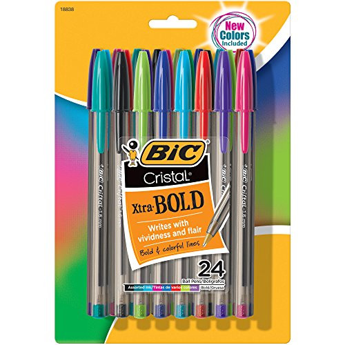 BIC MSBAPP241-A-AST Cristal Xtra Bold Fashion Ballpoint Pen, Bold Point (1.6mm), Assorted Colors, 24-Count