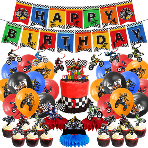 Dirt Bike Birthday Party Decorations for Boys, 61PCS Motorcycle Birthday Party Supplies Includes Banner, Cake Toppers, Hanging Decorations, Balloons, Dirt Bike Party Supplies, Motorcycle Themed Decorations Dirt Bike Birthday Party Decorations for Boys, 61PCS Motorcycle Birthday Party Supplies Includes Banner, Cake Toppers, Hanging Decorations, Balloons, Dirt Bike Party Supplies, Motorcycle Themed Decorations