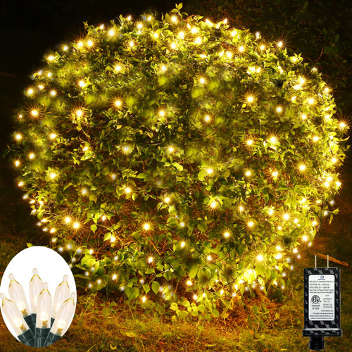 LED Christmas Net Lights Outdoor,100 LED 5ftx5ft Connectable 8 Modes Outdoor Christmas Mesh Lights,29V Plug in Waterproof Net Christmas Lights for Bushes Fence Tree Garden Xmas Decor (Warm white)