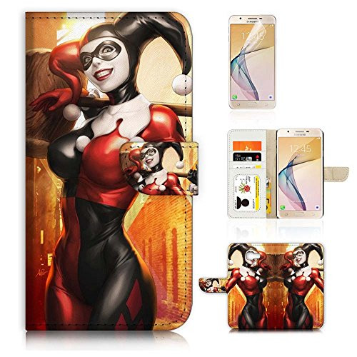 ( For Samsung Galaxy J7 Prime, SM-G610 ) Flip Wallet Case Cover & Screen Protector Bundle - A21156 Harley Quinn
