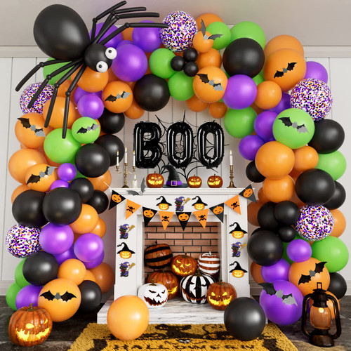 Halloween Balloons Garland Arch Kit DIY Halloween Party Supplies with BOO Foil Balloon Spider Balloon Black Orange Purple Fruit Green Confetti Balloon for Halloween Day Party Decorations Halloween Balloons Garland Arch Kit DIY Halloween Party Supplies with BOO Foil Balloon Spider Balloon Black Orange Purple Fruit Green Confetti Balloon for Halloween Day Party Decorations
