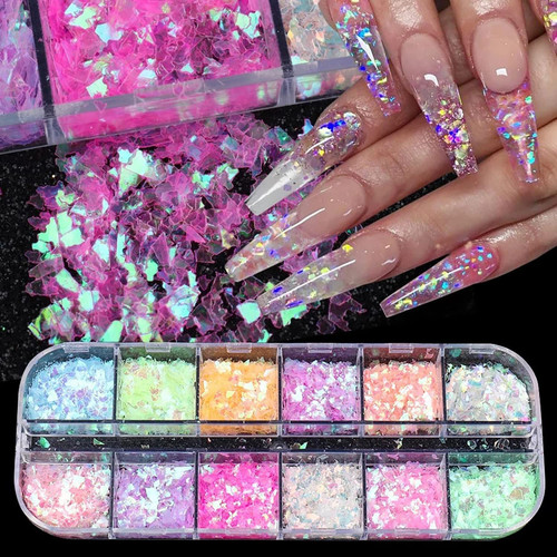 12 Grids Flaky Nail Art Glitter Sequins 3D Holographic Acrylic Nail Art Flakes Irregular Mermaid Nail Glitters Colorful Fluorescent Glass Paper Nail Sequins Women Party DIY Nail Beauty Accessories 12 Grids Flaky Nail Art Glitter Sequins 3D Holographic Acrylic Nail Art Flakes Irregular Mermaid Nail Glitters Colorful Fluorescent Glass Paper Nail Sequins Women Party DIY Nail Beauty Accessories