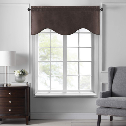 Elrene Home Fashions Colette Faux-Silk Scalloped Window Valance, 50 in x 21 in (Scalloped Valance), Chocolate