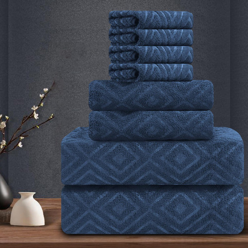 8 Piece Bathroom Towel Set Navy Blue|2 Oversized Large Bath Towels Sheet,2 Hand Towels,4 Washcloths| 700GSM Soft Premium Towel Set for Bathroom Hotel,Highly Absorbent Quick Dry Bath Towel Collections