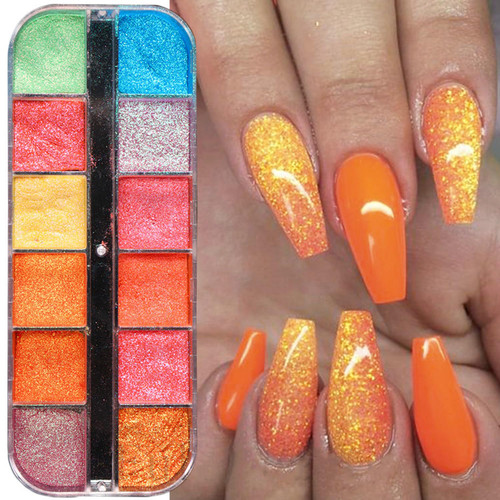 Chrome Nail Powder, Metallic Mirror Effect Nail Glitter Powder Chrome Powder for Nails, Holographic Pigment Nail Art Supplies (C)