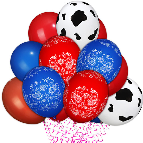 60 Pieces Western Cowboy Bandana Balloons Cowboy Balloons 12 Inch Cowboy Latex Balloons Blue Red for Baby Shower Cowboy Birthday Party Decorations Balloons Arch Garland