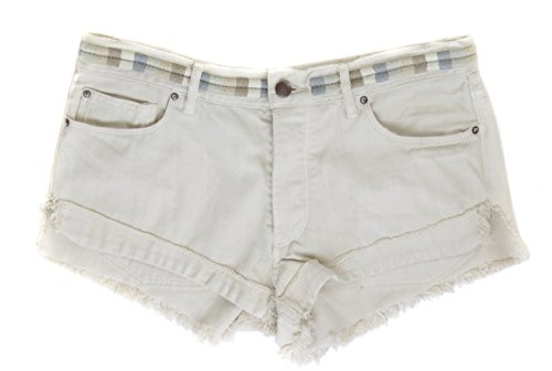 Free People Womens Embroidered Trim Button Fly Denim Shorts Ivory Soda Size 28