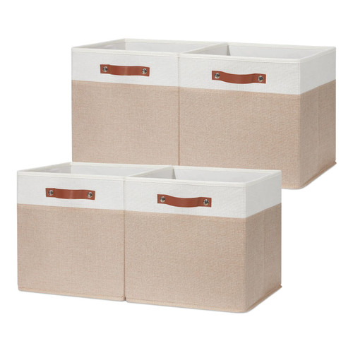 HNZIGE Fabric Baskets for Organizing 13x13 Storage Cubes, Set of 4 Fabric Foldable Canvas Storage Bins for Shelves, Cloth Storage Bins for Cube Organizers Toy Nursery Closet Bedroom?Beige&White? HNZIGE Fabric Baskets for Organizing 13x13 Storage Cubes, Set of 4 Fabric Foldable Canvas Storage Bins for Shelves, Cloth Storage Bins for Cube Organizers Toy Nursery Closet Bedroom?Beige&White?