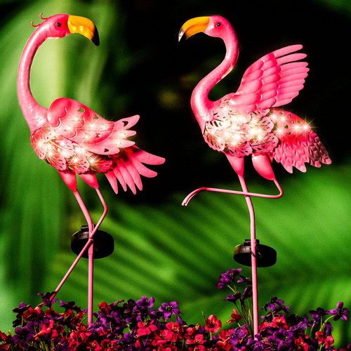 Joiedomi 2 Pack Pink Flamingo Garden Solar Lights, Flamingo Pathway Outdoor Stake Metal Lights, Waterproof Solar LED Flamingo Lights for Outdoor Lawn, Garden, Patio Decoration, Courtyard Joiedomi 2 Pack Pink Flamingo Garden Solar Lights, Flamingo Pathway Outdoor Stake Metal Lights, Waterproof Solar LED Flamingo Lights for Outdoor Lawn, Garden, Patio Decoration, Courtyard