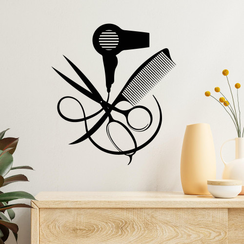 Vinyl Decal Beauty Salon Decor Hair Stylist Tools Barber Style Wall Stickers (4107ig) Vinyl Decal Beauty Salon Decor Hair Stylist Tools Barber Style Wall Stickers (4107ig)