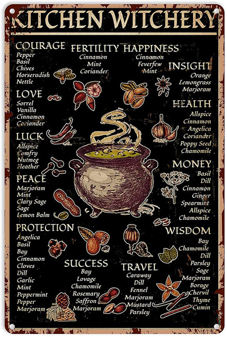 Kitchen Witchery Witch Decor Halloween Vintage Metal Tin Sign Witchcraft Baking Kitchen Decor Iron Painting for Home Garden Black Cats Wall Art Poster 8x12 Inch