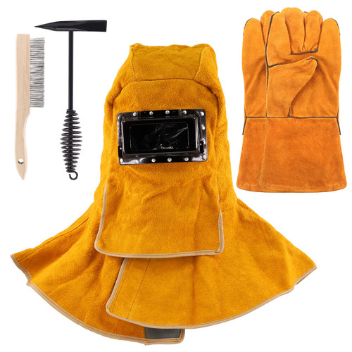 Mardatt 4 Pcs Welding Slag Removal Tools Set Welding Gloves Welding Helmet, Welding Chipping Hammer with Coil Spring Handle and Scratch Wire Brush for Cleaning Rust and Removing Slag