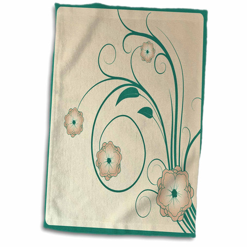 3dRose Turquoise and Light Pink Flowers and Flourishes - Towels (twl-217861-1)